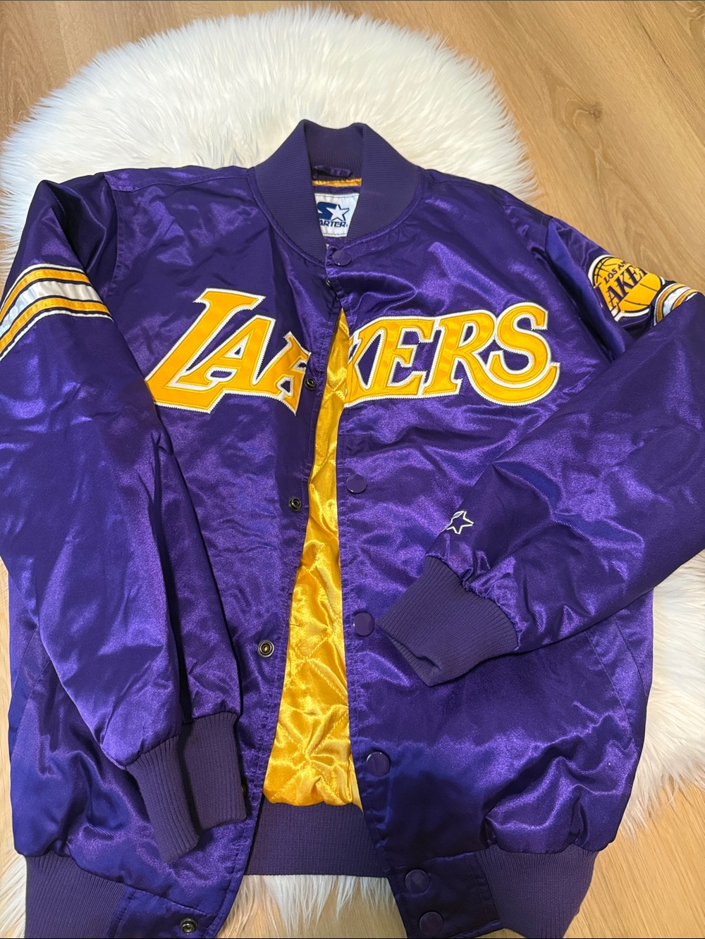 STARTER Los Angeles Lakers Purple and Gold Satin Puffer Jacket